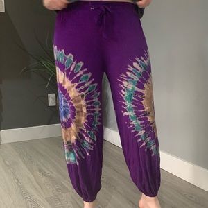 New Purple Tie Dye Lounge Pants With Tie